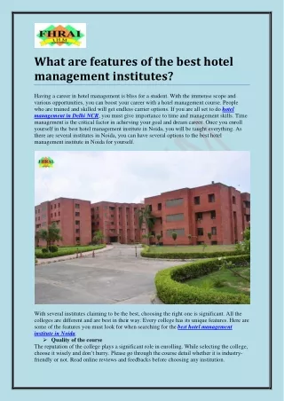 What are features of the best hotel management institutes?
