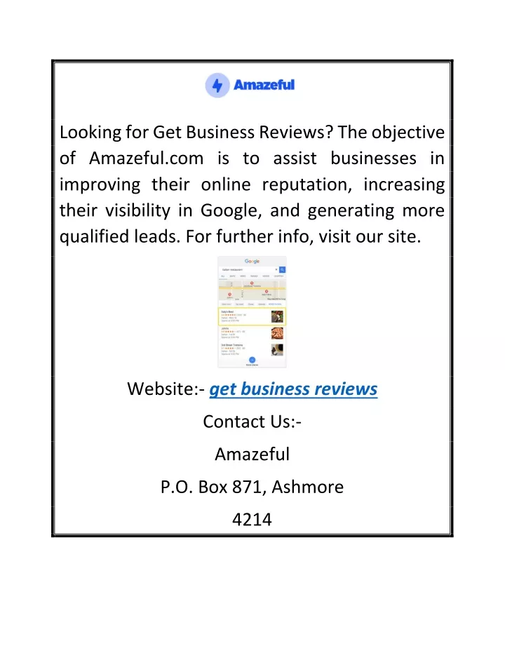 looking for get business reviews the objective