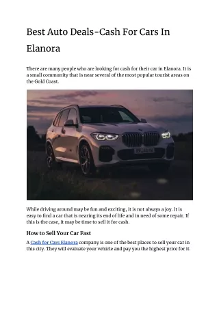 Best Auto Deals-Cash For Cars In Elanora