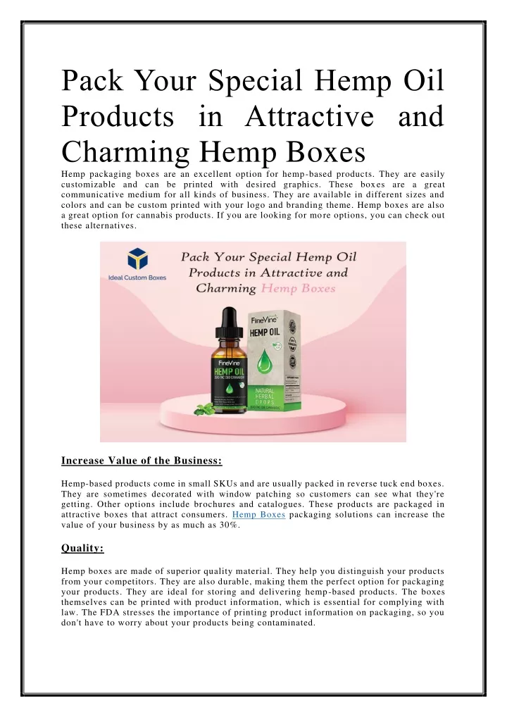 pack your special hemp oil products in attractive