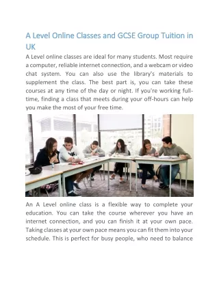 A Level Online Classes and GCSE Group Tuition in UK