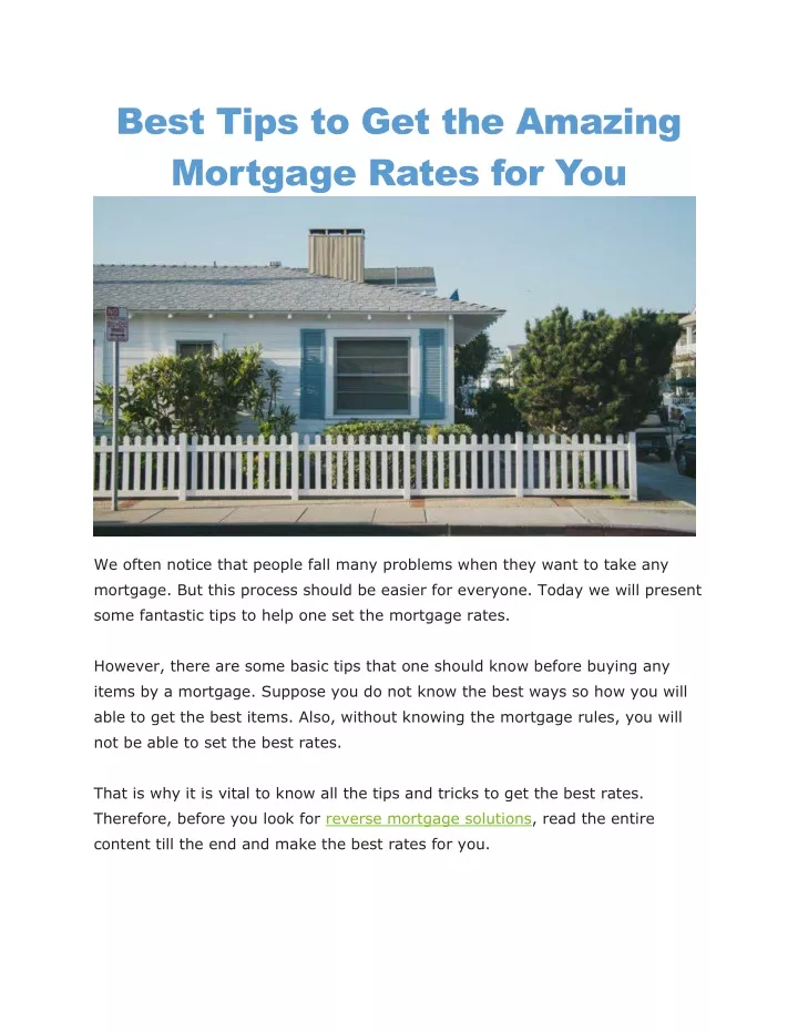 best tips to get the amazing mortgage rates