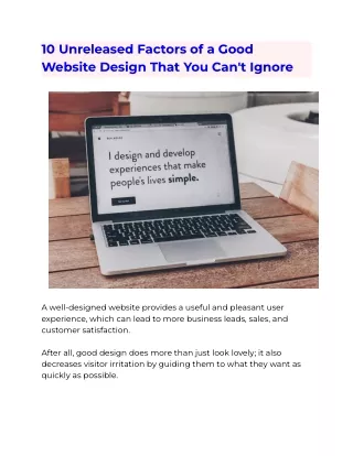 10 Unreleased Factors of a Good Website Design That You Can't Ignore