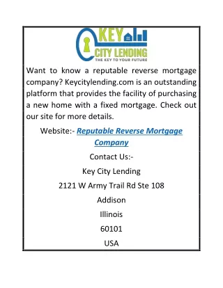 Reputable Reverse Mortgage Company Keycitylending.com