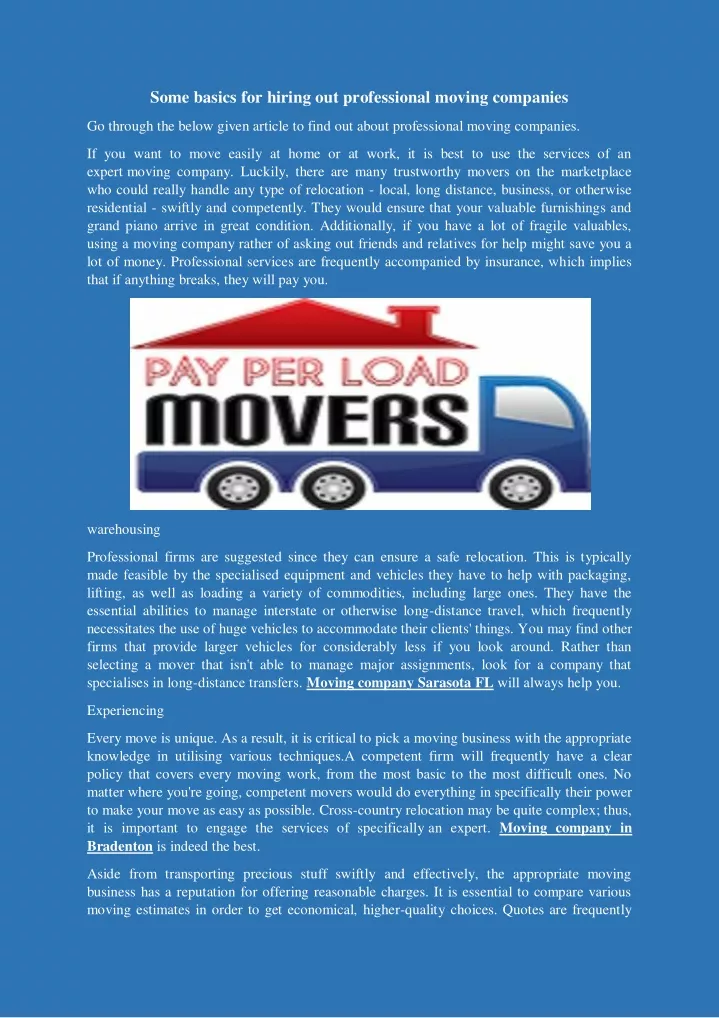 some basics for hiring out professional moving