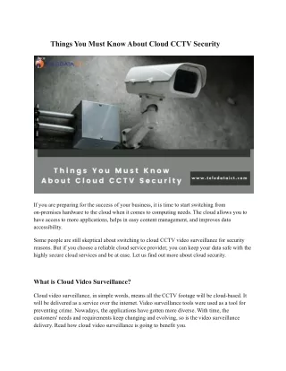 Things You Must Know About Cloud CCTV Security