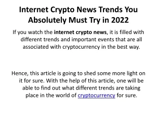 Internet Crypto News Trends You Absolutely Must Try in 2022