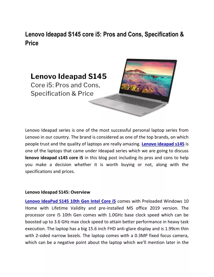 lenovo ideapad s145 core i5 pros and cons