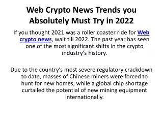 Web Crypto News Trends you Absolutely Must Try in 2022