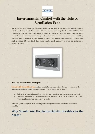 Environmental Control with the Help of Ventilation Fans