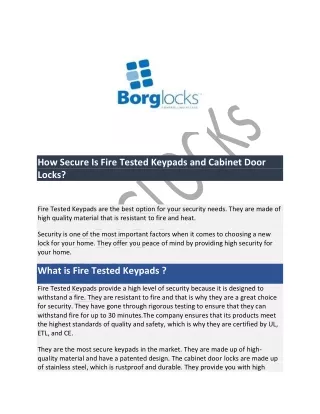 Fire Tested Keypads and cabinet door locks