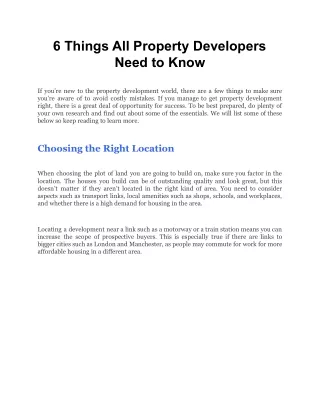 6 things all property developers need to know