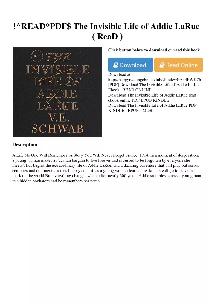 The Invisible Life Of Addie Larue Pdf Free PPT - !^READ*PDF$ The Invisible Life of Addie LaRue ( ReaD ) PowerPoint