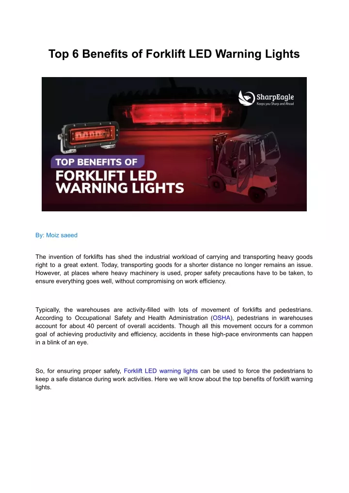 top 6 benefits of forklift led warning lights