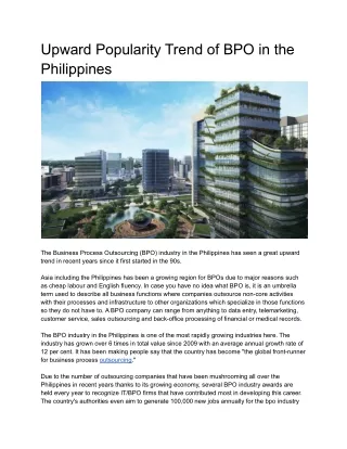 Upward Popularity Trend of BPO in the Philippines