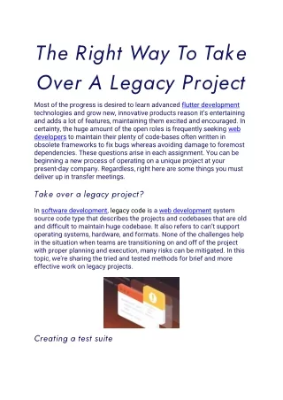 the right way to take over a legacy project