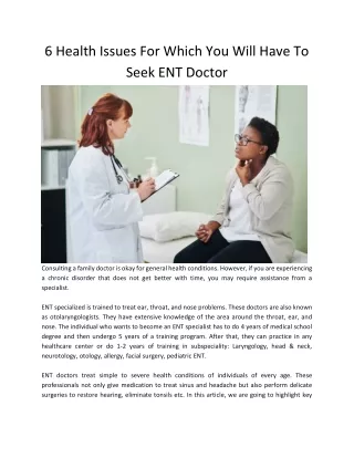 6 health issues for which you will have to seek