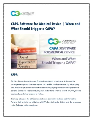 CAPA Software for Medical Device