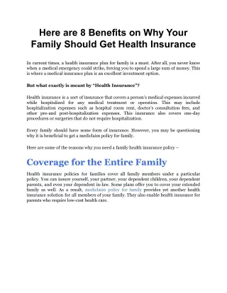 Here are 8 Benefits on Why Your Family Should Get Health Insurance