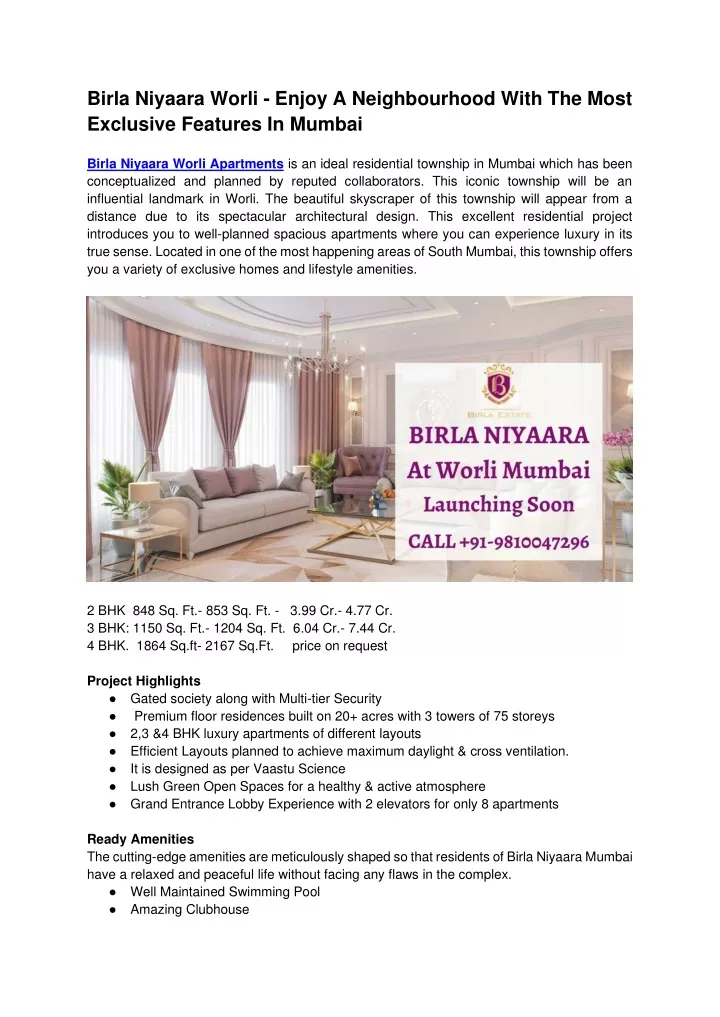 birla niyaara worli enjoy a neighbourhood with