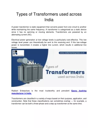 types of transformers used across india