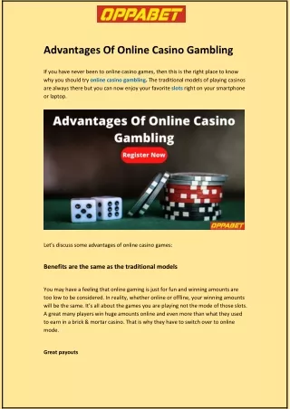 Advantages Of Online Casino Gambling