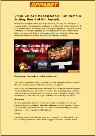 Online Casino Slots Real Money: Participate In Exciting Slots And Win Rewards