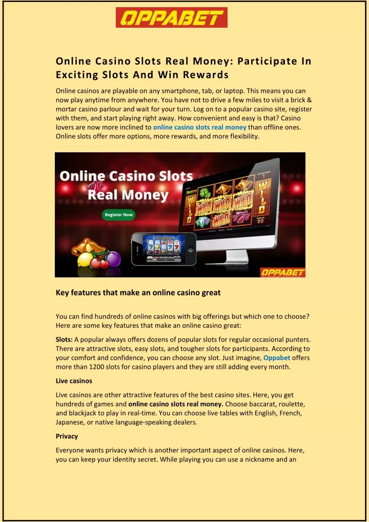 online casino slots real money participate