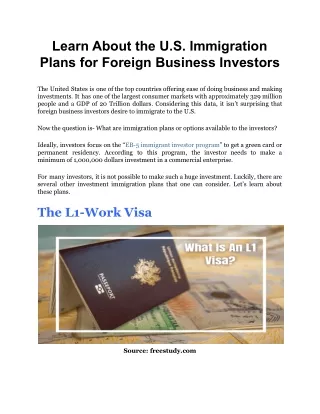 Learn About the U.S. Immigration Plans for Foreign Business Investors