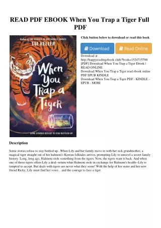 READ PDF EBOOK When You Trap a Tiger Full PDF