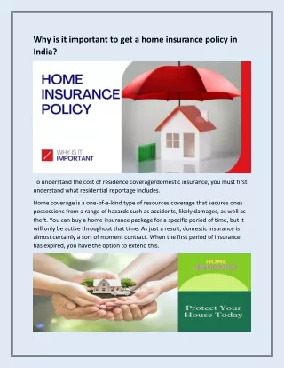 Why is it important to get a home insurance policy in India