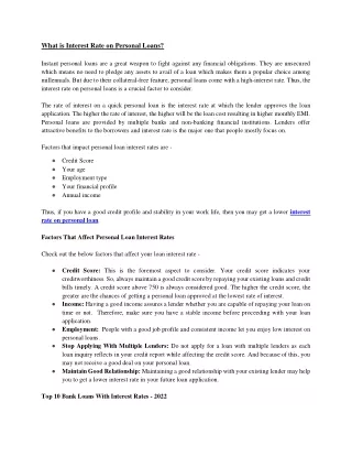 what is interest rate on personal loans instant