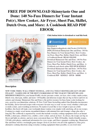 FREE PDF DOWNLOAD Skinnytaste One and Done 140 No-Fuss Dinners for Your Instant