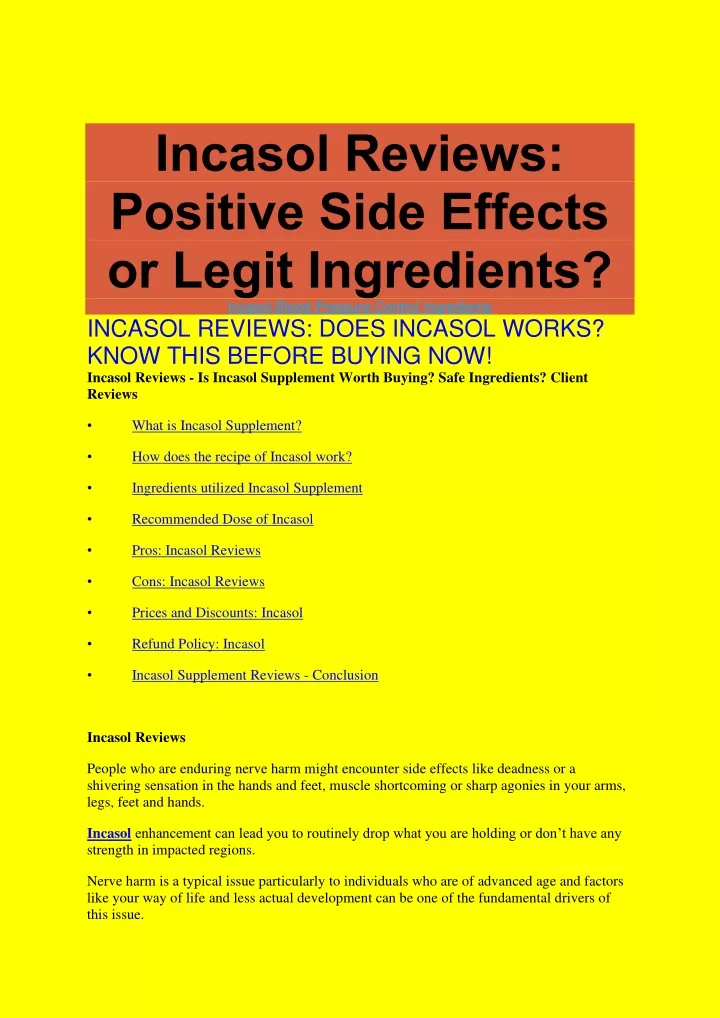 incasol reviews positive side effects or legit