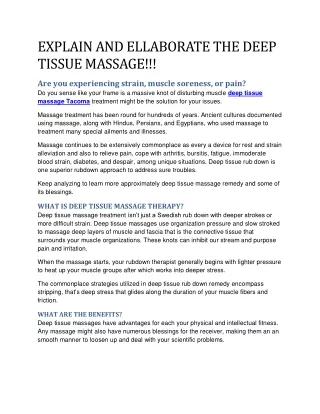 EXPLAIN AND ELLABORATE THE DEEP TISSUE MASSAGE