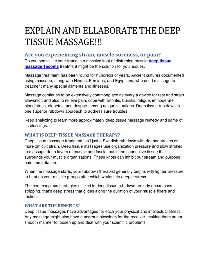 explain and ellaborate the deep tissue massage