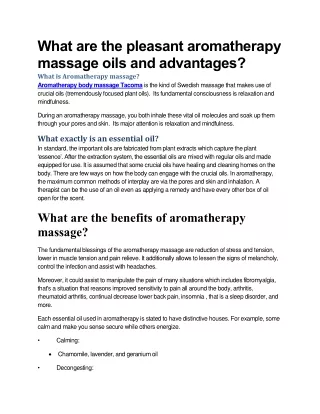 What are the pleasant aromatherapy massage oils and advantages