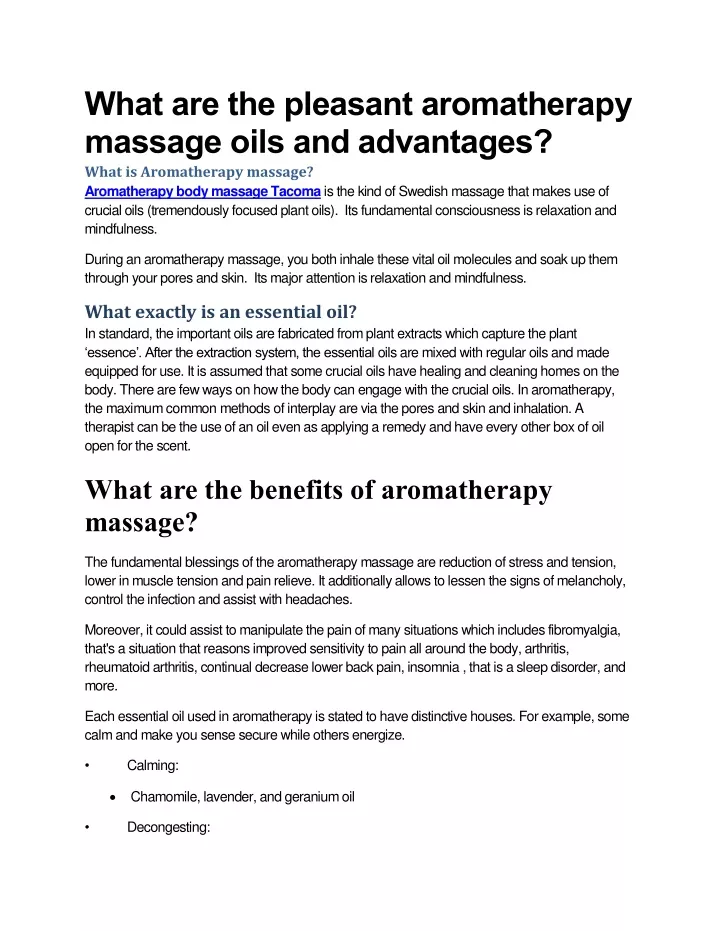 what are the pleasant aromatherapy massage oils