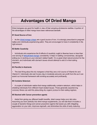 Advantages Of Dried Mango