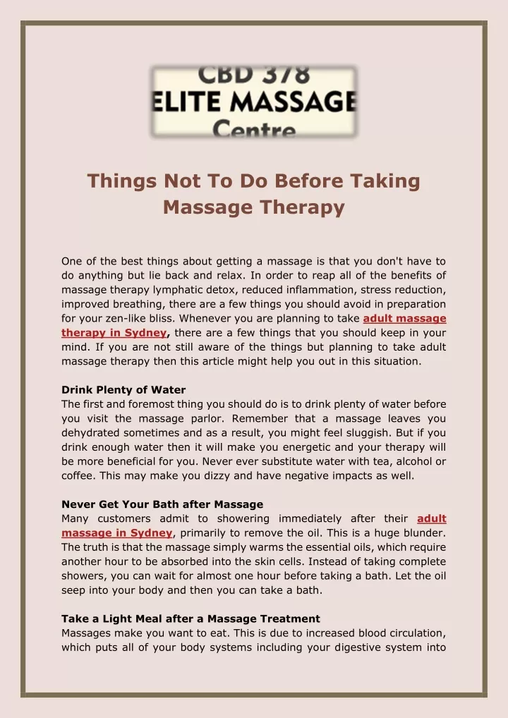 things not to do before taking massage therapy