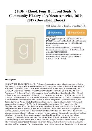 { PDF } Ebook Four Hundred Souls A Community History of African America  1619-20