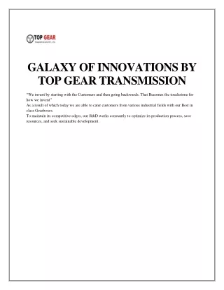 GALAXY OF INNOVATIONS BY TOP GEAR TRANSMISSION