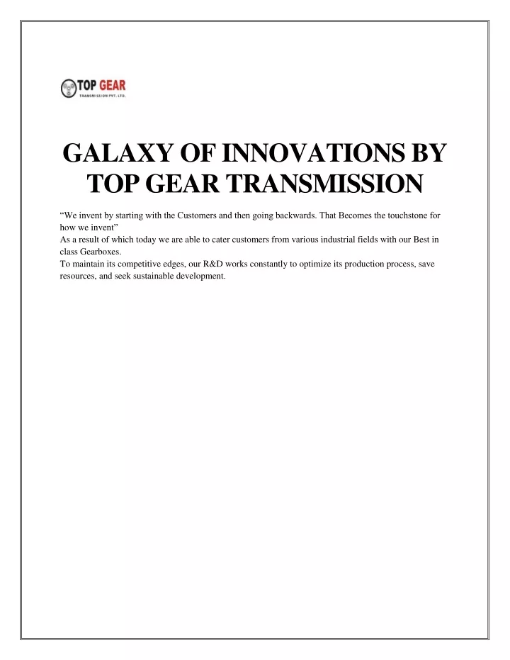 galaxy of innovations by top gear transmission
