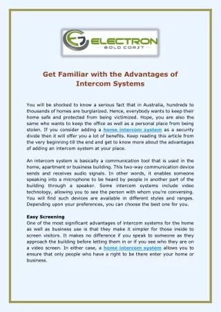 get familiar with the advantages of intercom
