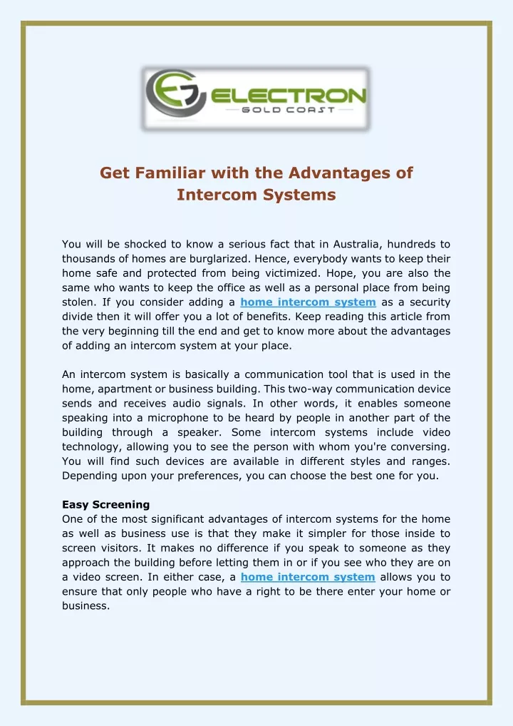 get familiar with the advantages of intercom