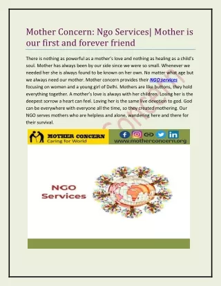 Mother Concern NGO Services Mother is our first and forever friend