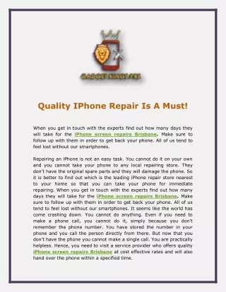 Quality IPhone Repair Is A Must