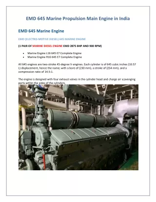 emd 645 marine propulsion main engine in india