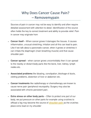 Why Does Cancer Cause Pain - Removemypain