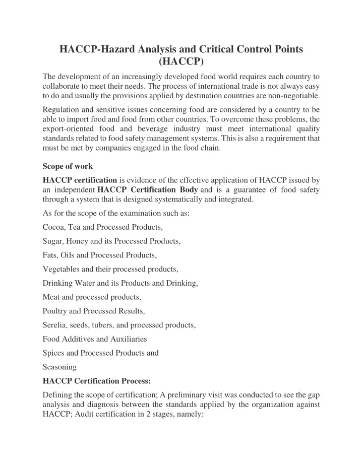 haccp hazard analysis and critical control points